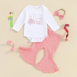 Giyim Setleri Bebek Kız İlk Doğum Günü Pastası Smash Outfit Snowflake Uzun Kollu Romper Üst Flare Pants Kafa Bandı 3 PCS Giysileri Set