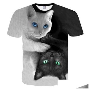 Homens camisetas Mens Moda 2021 Cool T-shirt Homens / Mulheres 3D Camiseta Impressão Dois Gato Manga Curta Verão Tops Tees Camiseta Masculino Drop Delive Dhjfq