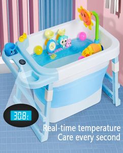 Portable Bathtub Temperature Sensor Baby Tub Folding Bath Barrel Child Bathtub Swimming Barrel Home Large Newborn Can Sit9604503