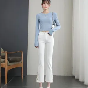 Women's Jeans Black Bell Bottom Trousers Flare Pants For Women High Waist S Womens Flared Embroidered White With Pockets Stretch A Z