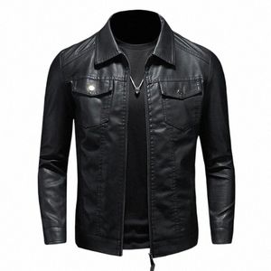 Schwarz PU Jacken Männer Frühling Herbst Leder Jacke Mantel Männlich Fi Casual Motor Biker PU Leder Mantel Große Größe 5XL L2dM #