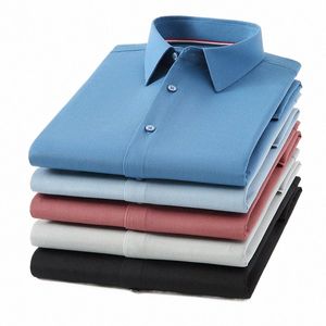 новые мужские рубашки Fi Bamboo Fiber Dr для мужчин рубашка с рукавами LG белый синий классический мужской социальный повседневная рубашка Slim Fit f6xz #