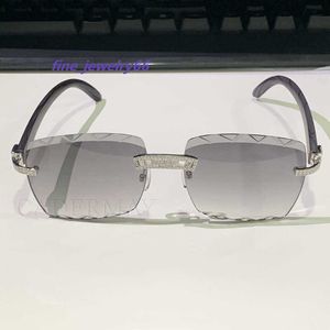 Venda quente 925 prata baguette moissanite diamante óculos de sol diamante masculino sem aro metal lente roxa óculos de sol