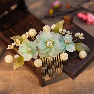 Hårklipp fairy Comb Chinese Style Flower Hairpin Forks For Women Hanfu Party Decor Pärlor Vintage smycken Pograf Huvudstycke