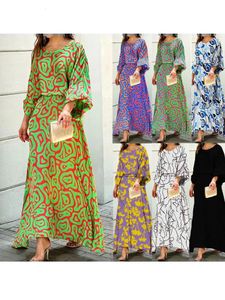 2023 Crossborder European and American Womens Spring Loose Print Long Sleeve Top High Waist Half Large Size Dress Set 240323