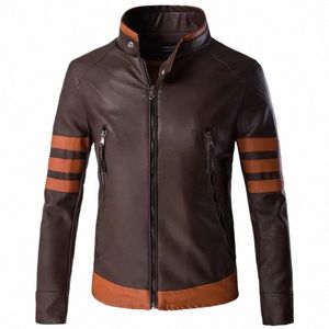 High-End-Marke Herren Reißverschluss Lederjacke Woerine Casual PU-Leder Lokomotive Mantel Logan Bomberjacke Slim Mäntel Größe M-5XL D2Zf #