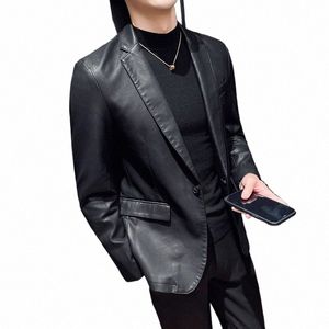 male Fi Busin Fi Men's Casual Leather Dr Suit Coat Casual Pu Blazers Jacket Casual Blazer Jackets Man Outerwear u0HF#