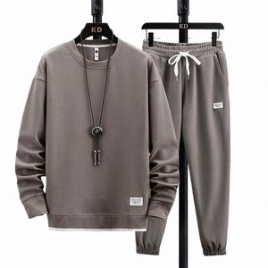 2024 Spring Autumn New Men's Two Piece Set Linen Fabric Casual Sweatshirt and Sweatpants Set Mens Sports Suit Fi Tracksuit w5xa#