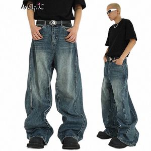reddachic Twisted Seam Men Baggy Jeans, Retro Blue Whiskers Patchwork, Wide Leg Casual Oversized Pants, Skater Hiphop Streetwear m8cw#
