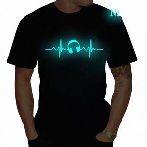 Musiksymbol hjärtslag lysande kvinnor män t shirt sommarstoppar för kvinnors mans casual harajuku topps tee mens t shirt manliga kläder h7wg#