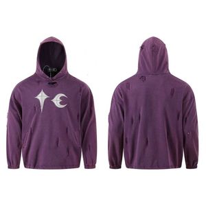 Thug Club Purple Washed And Damaged Hoodie High Street Trendy Brand By Park Jae Fan Same Style