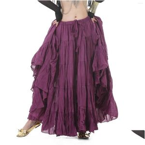 Tanzbekleidungszubehör Bühnenkleidung 16 Yards Frauen Tribal Bauchtanz Kostümzubehör Elastische Taille Baumwolle Leinen Gypsy Long Maxi Sk Dhafo