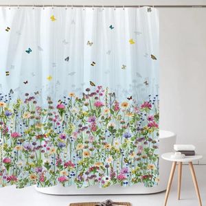 Shower Curtains Watercolor Flowers Butterfly Spring Floral Bath Curtain Scenery Waterproof Bathroom Home Decor With Hooks