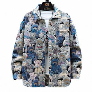 homens Teddy Bear Jacquard Woven Jacket Fi Animal Pattern Casaco Lg Manga Top Outerwear Y8tK #