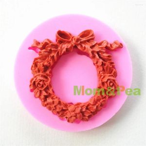 Stampi da forno MomPea 0642 Stampo in silicone a forma di cerchio floreale Decorazione torta fondente 3D