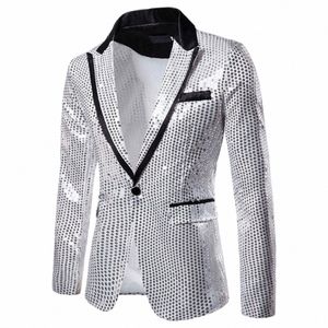 fiable Men's Luxurious Sequin Suit Jacket Color Blocking Collar Casual Single Butt Blazer Coats Charm Men's Clothing J2xD#