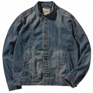 Giacca di jeans da uomo Vintage Butts Primavera Autunno Oversize Giacche da lavoro Colletto alla coreana Maniche Lg Top da cowboy monopetto F2n5 #