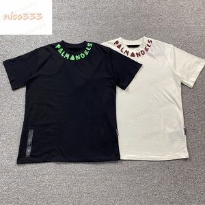 Gola respingo tinta PA letras preto verde vermelho algodão em torno do pescoço solto versátil verão homens e mulheres moda casual camiseta de manga curta