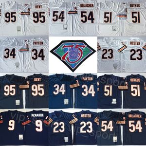 Vintage Football 34 Walter Payton Jerseys 51 Dick Butkus 54 Brian Urlacher 95 Richard Dent 9 Jim McMahon 23 Devin Hester 75th Anniversary 1979 1985 Retro Navy White