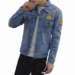 Rippad Men's Denim Jacket Slim Fi Badge Jeans Jackets Men Trendy All-Match Coat Fi Streetwear 2023 Spring T6CF#