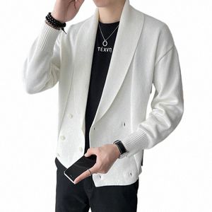 2023 Spring New Light Luxury Fi Lapel Knit Loose Jacket Coat Men Comfortable Casual Top All-match Boutique Clothes R5lL#