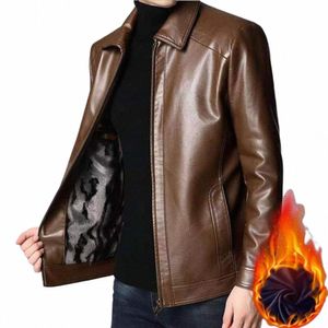 men Jacket Faux Leather Zipper Closure Windproof Thick Soft Plush Motorcycle Coat Outwear Autumn Winter Men's Jacket Q0KB#