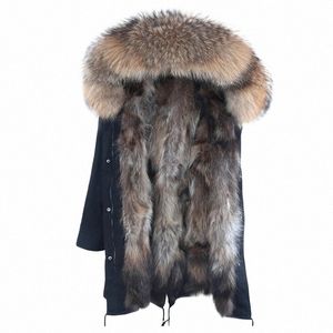 Man Parka Winter Stylish Jacket LG Streetwear Russian Real Fox Fur Coat Natural Racco Päls krage Huva tjock varm kappa T09E#