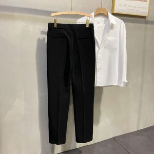 Męskie garnitury Blazery Summer Suit Suit Pants Prosta szeroka noga luźna solidna kieszenie na guziki koreańskie koreański