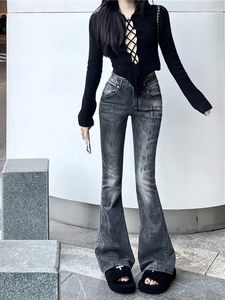 Damskie dżinsy Slergiri American Retro Washed Flare Pants Women Korean Fashion Streetwear Low talia Slim Fit Bell Y2K