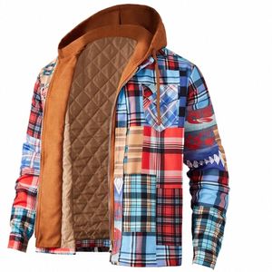 남성 가을 겨울 재킷하라 주쿠 격자 무늬 후드 지퍼 LG 소매 기본 캐주얼 셔츠 재킷 유럽계 미국인 크기 S-5XL T3PT#