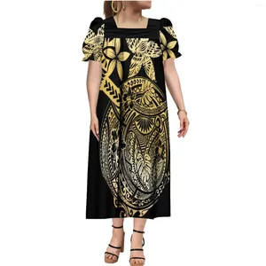 Party Dresses 2024 Bubble Sleeve Dress Polynesian Vintage Mönster Lågklippt temperament Casual Long Custom Custom