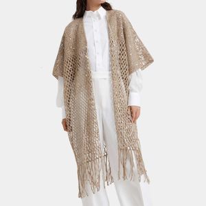 Dazzling Sequined Silk and Linen Hollow Vacation Beach Clothes Sun Protection Shawl Scarf Knit Long Crochet Cardigan