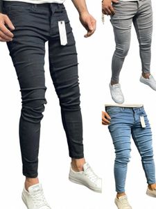 high Quality 2023 Fi European American Classic Solid Wing Denim Pants Casual Men's Stretch Trouser Blue Skinny Jeans Men g253#