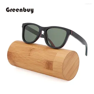 Sunglasses GREENBUY Skateboard Wood Black Polarized Square Frame Men's Lens UV400 Retro