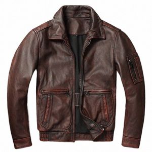 100% couro genuíno casaco de couro para homens estilo de moto motociclista vintage magro masculino natural fi lapela jaqueta de couro f6tD #