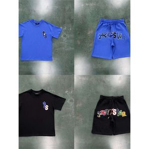 Neues buntes Buchstaben-Handtuch-gesticktes T-Shirt-Shorts-Set, europäische und amerikanische Crowd-Rap-Modemarke, lässiger Bohrer