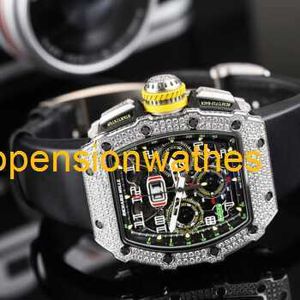 RM Armbanduhr Richardmills Luxusuhren RM11-03 Original Diamant eingelegte automatische Kette Timing Code Uhr 18K Platin Diamant eingelegte Datums-Timing-Funktion FNJY