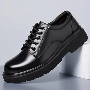 Sıradan ayakkabılar erkekler dantelli dantel deri oxfords platformu siyah yuvarlak ayak parmağı katı iş lüks