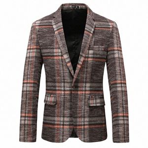 Blazer da uomo 2023 Nuovo in Plaid da uomo Casual Giacca da uomo di alta qualità Cappotto formale elegante e di lusso Busin Blazer maschile l05e #