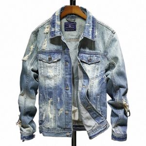 spring and autumn Denim Jackets Men Cowboy Slim Fit Hole Jacket Men's Ripped Jean Jacket Hip Hop Streetwear Coats Plus size 5XL 652T#