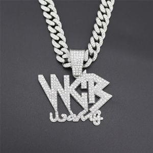 New Bling Iced Out Cubic Zircon Cuban Link Chain Letter WCB Pendant Necklace For Men Hip Hop Jewelry Gift Drop2101