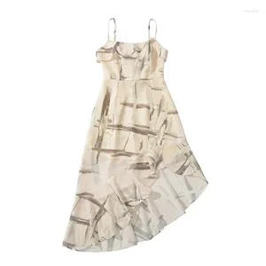 Casual Dresses Yenkye Sexy Women Tie Dye Print Spaghetti Strap Asymmetric Dress Ruffles Hem Female Chiffon Summer