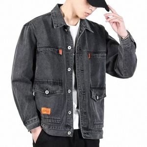 jeans Coat for Men Cargo Gray Japanese Denim Jackets Man Wide Shoulders Clothing One Piece Low Cost Winter Outerwear Large Size S1kw#