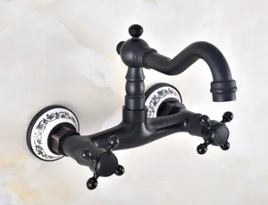 Bathroom Sink Faucets Classic Black Oil Rubbed Brass Basin Faucet Tap Swivel Spout Mixer Wall Mount Tnf817
