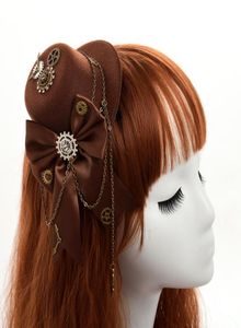 Feminino steampunk traje acessórios lolita meninas preto pequeno mini chapéu grampo de cabelo rosa floral renda corrente mini fedora headwear v6306614