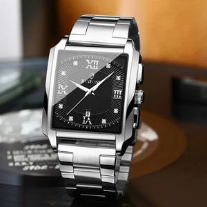 Topp lyxiga män tittar på Square Golden Quartz rostfritt stål Silver Sports Date Man Wrist Watches Man Clock Relogio Masculino 240327