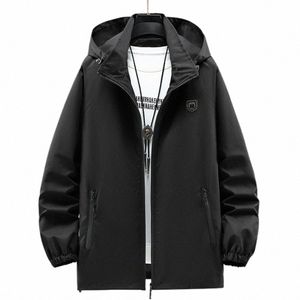 Schwarz Cam Jacke Männer Windschutz Mantel Plus Größe 10XL 11XL Fi Casual Kapuzenjacke Männliche Einfarbige Oberbekleidung Große Größe b7Oz #