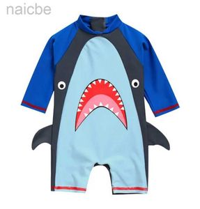 ワンピースHappyFlute Boys One-Piece Cartoon Shark Prints日焼け止めクイック乾燥赤ちゃんかわいい長袖水着24327