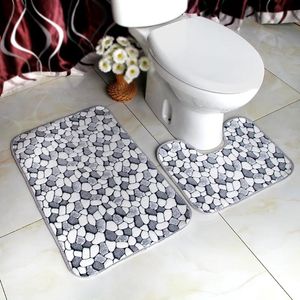 2Pcs/Set Cobblestone Bathroom Mat Set Flannel Anti-Slip Kitchen Bath Mat Carpet Bathroom Toliet Rug Washable Tapete