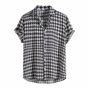 summer Blouse Male Short-Sleeved Shirts Printed Turndown Collar Blouses Casual Butt Down Cardigan Outdoor Fi Tops E5EF#